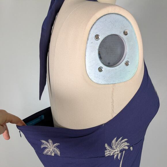 Tori Richard Maxi Dress 12 Blue Halter Tropical Palm Tree Long Beachy Navy - Picture 5 of 12